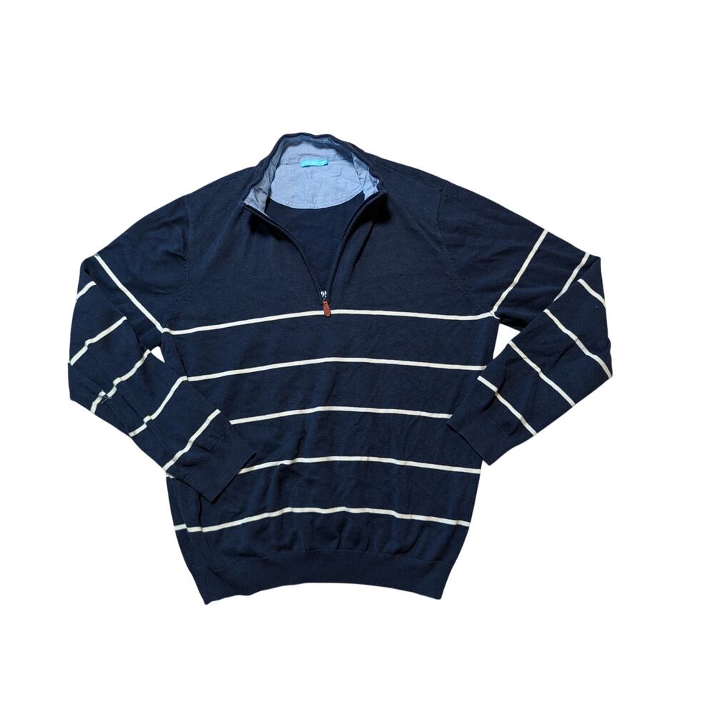 J.McLaughlin Women’s Sweater Size Large Navy White Stripe Quarter Zip